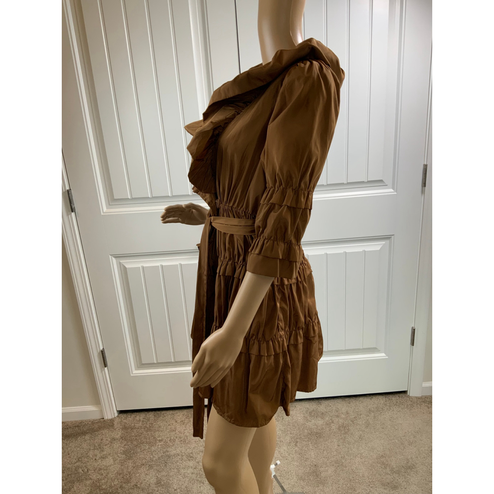 Ryu Women's Ruffled Mini Tiered Dress Size Small Brown 3/4 Sleeves Belted V-Neck - Picture 9 of 15